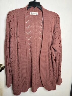 Pink Rose Dusty Rose Open-Front Cable Knit Cardigan